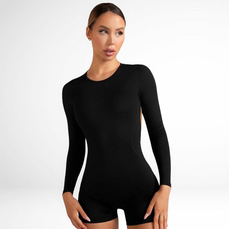 Salopetă fitness damă push-up Negru – FITINT 125 2025 3