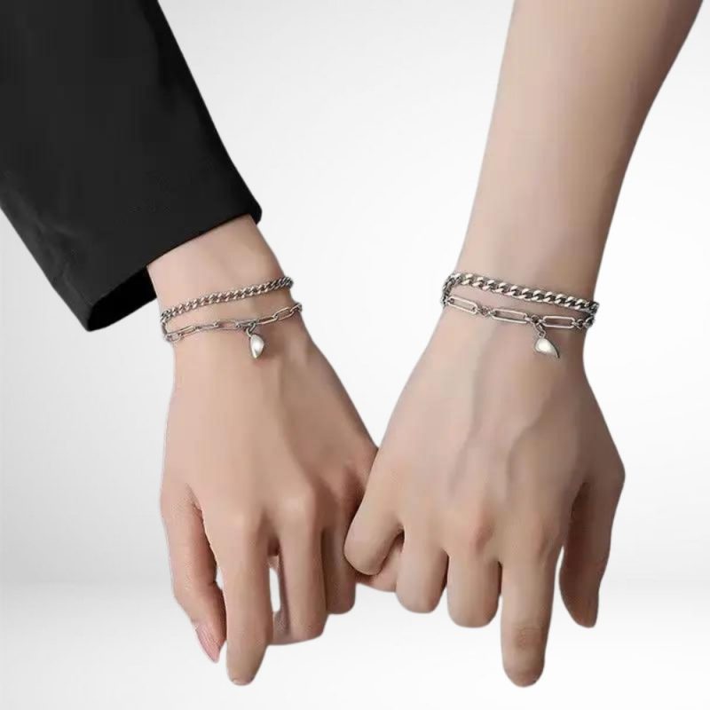 Set 2 bratari cuplu cu pandantiv in forma de inima cu magnet Argintiu damă Gri FITINT 366 2025 4