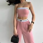 Compleu 2 piese pantaloni lungi si bustiera dama 001 Roz 2025 8