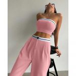 Compleu 2 piese pantaloni lungi si bustiera dama 001 Roz 2025 6