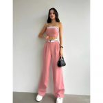 Compleu 2 piese pantaloni lungi si bustiera dama 001 Roz 2025 14