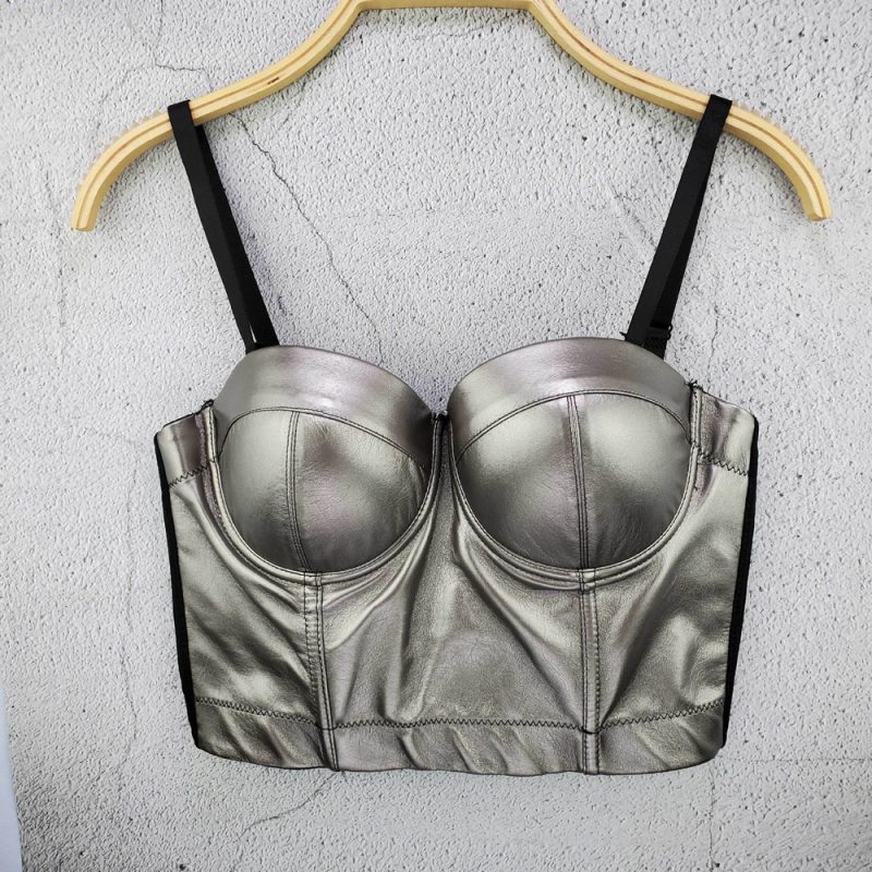 Corset cu push up din piele eco Sutien Argintiu FITINT 472 2025 2
