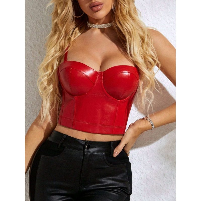 Corset cu push up din piele eco Sutien Rosu Metalizat FITINT 474 2025 10