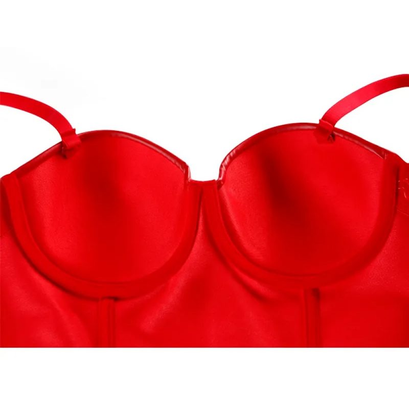 Corset cu push up din piele eco Sutien Rosu Metalizat FITINT 474 2025 6