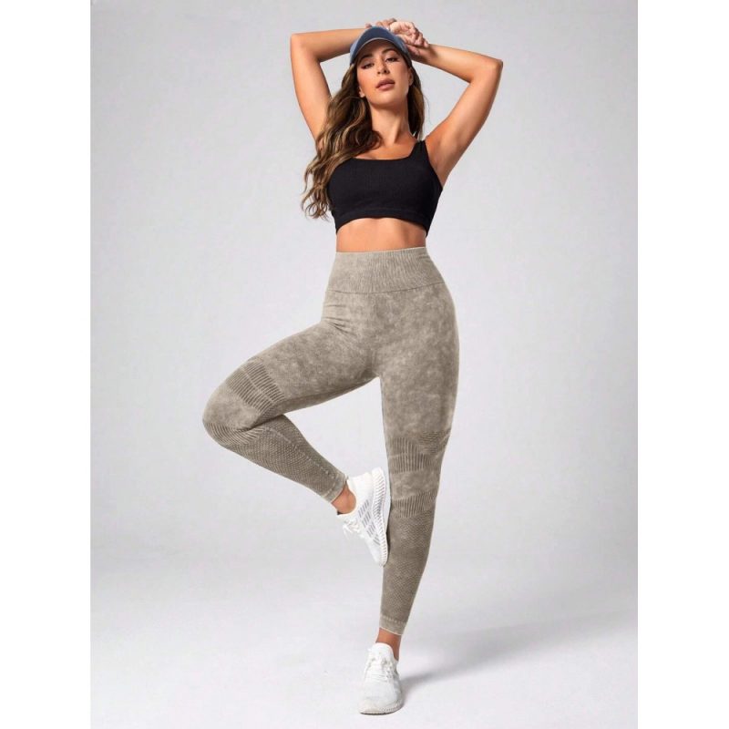 Colanți sport damă push-up talie înaltă Bej – FITINT 485 2025 4