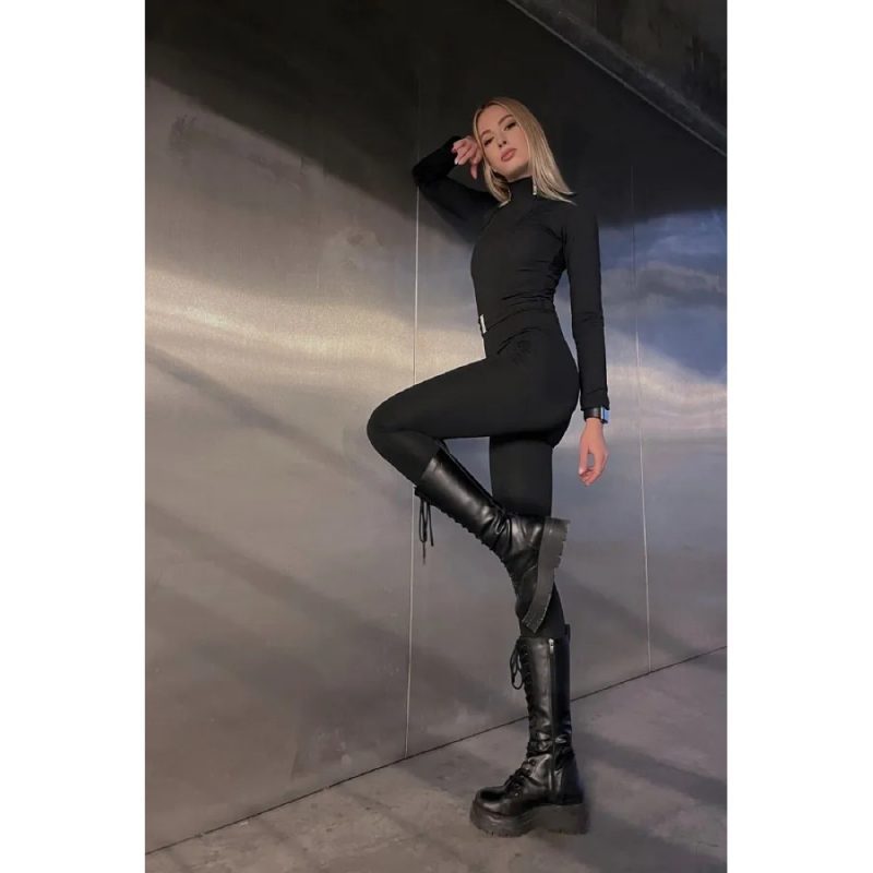 Salopeta modelatoare FITINT Leah cu fermoar dublu si curea Negru 2025 4