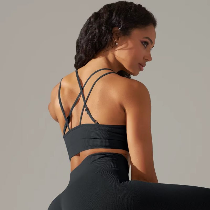 Bustieră sport damă material elastic Negru – FITINT 397 2025 4