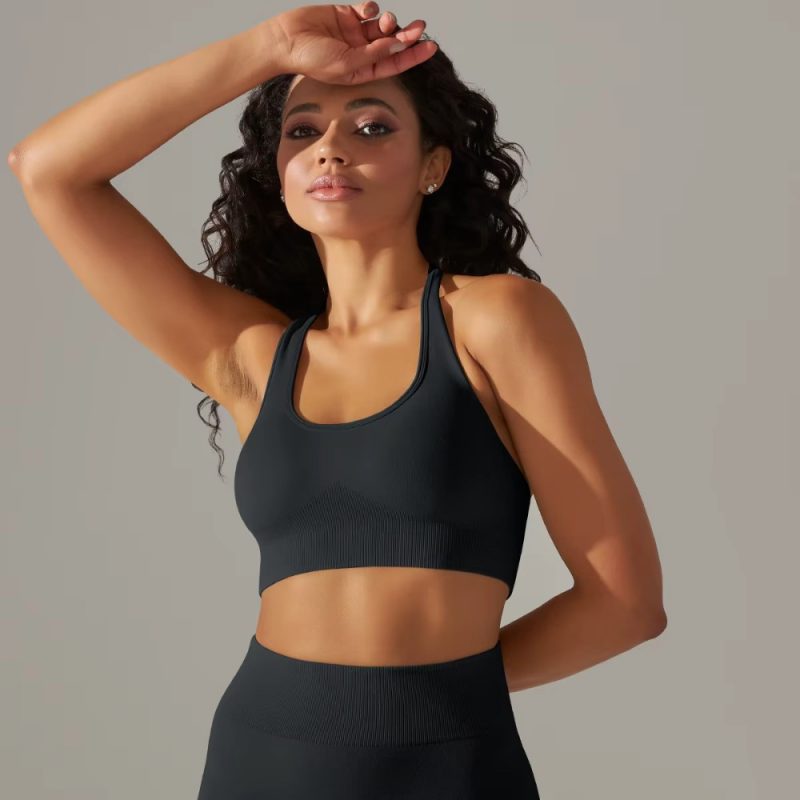 Bustieră sport damă material elastic Negru – FITINT 361 2025 3
