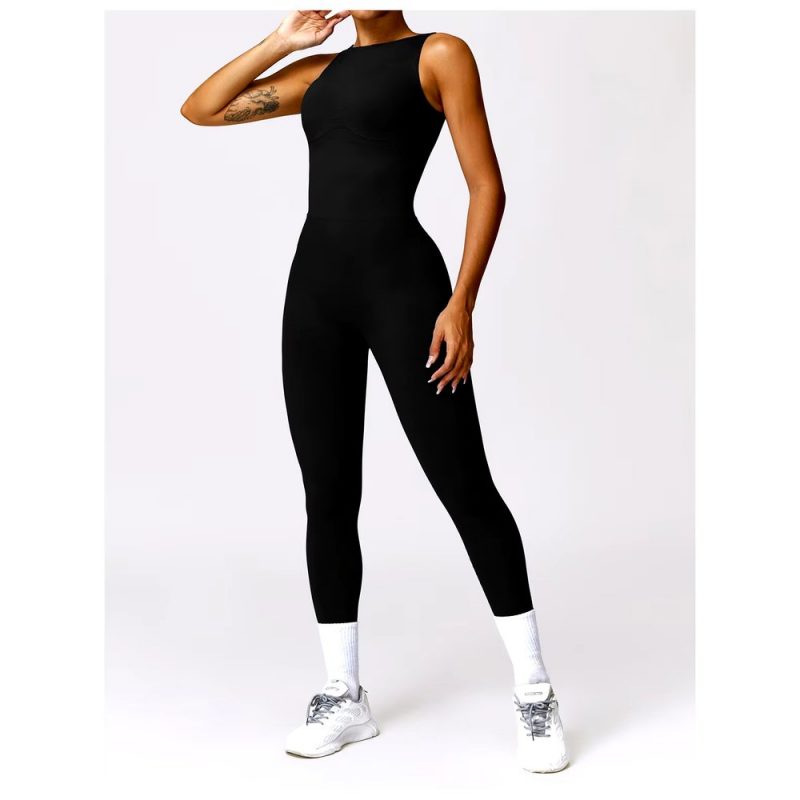 Salopetă fitness damă push-up Negru – FITINT 217 2025 2