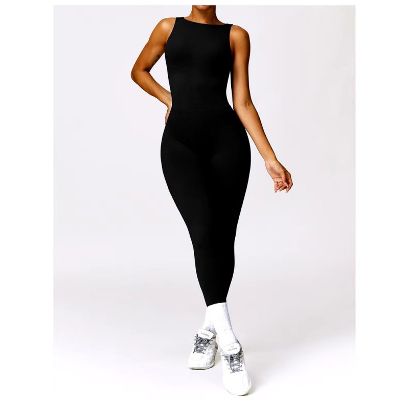 Salopetă fitness damă push-up Negru – FITINT 217 2025 3
