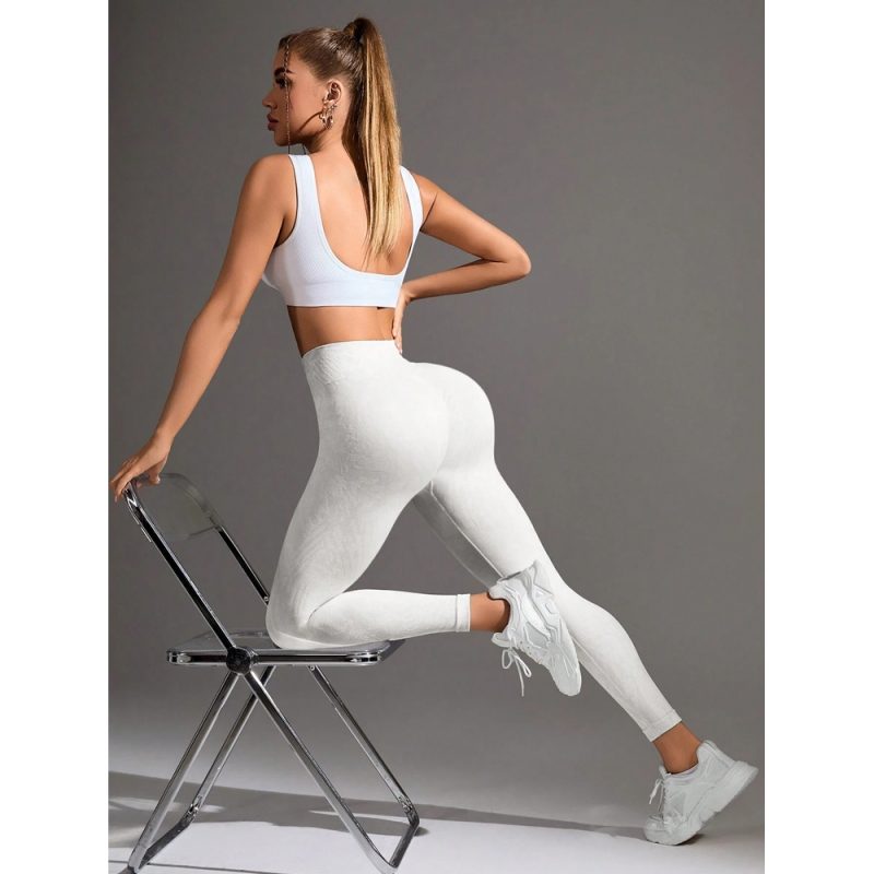 Colanți sport damă push-up talie înaltă Alb – FITINT 008 2025 6