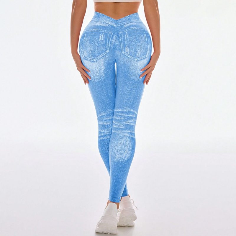 Colanți sport damă push-up talie înaltă Albastru – FITINT 244 2025 5