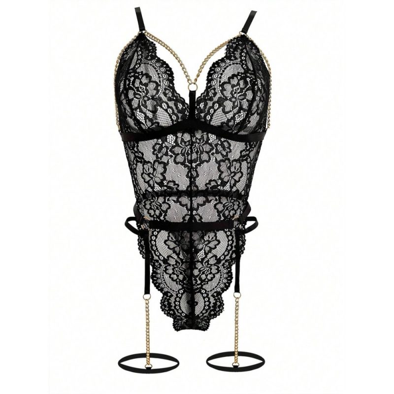 Lenjerie sexy cu lanturi aurii tip body FITINT Negru 365 2025 6