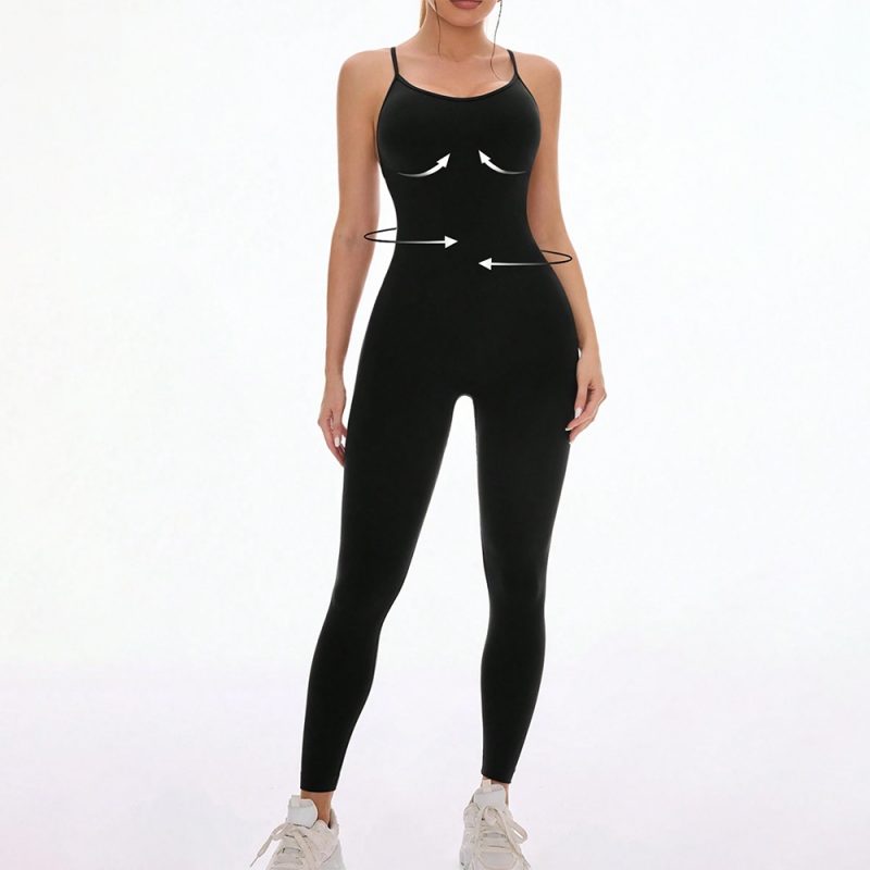 Salopetă fitness damă fără cusături push-up Negru – FITINT 204 2025 4