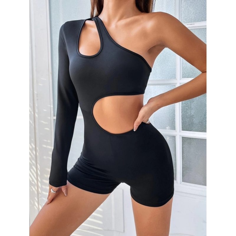 Salopeta dama scurta asimetrica fitness Negru FITINT 079 2025 1