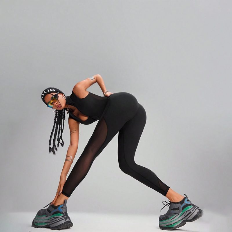 Salopetă fitness damă push-up Negru – FITINT 200 2025 2