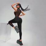 Salopetă fitness damă push-up Negru – FITINT 200 2025 18
