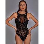 Body Petrecere Cu Pietre Stralucitoare din plasa pentru Party Negru 044 2025 9