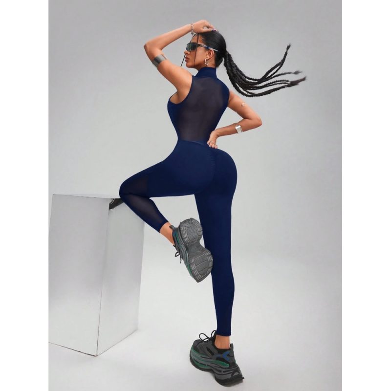 Salopetă fitness damă push-up Albastru – FITINT 076 2025 2