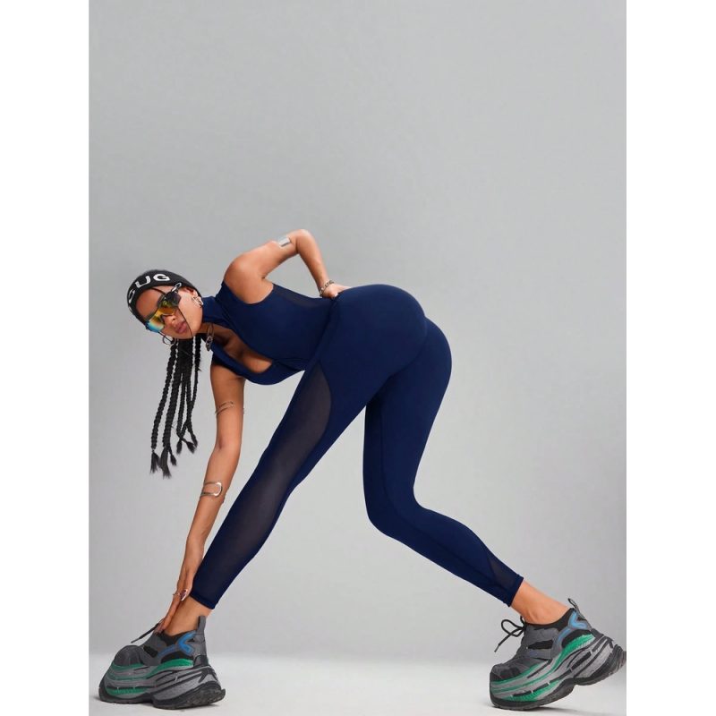Salopetă fitness damă push-up Albastru – FITINT 076 2025 3