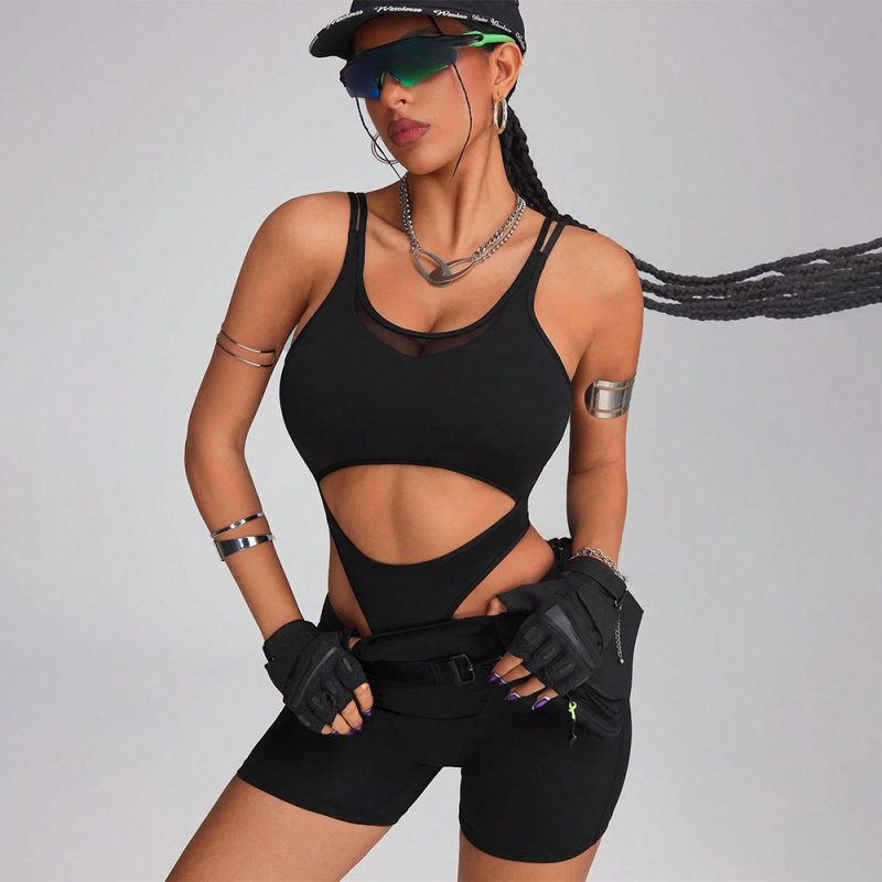 Salopetă fitness damă Negru – FITINT 424 2025 2