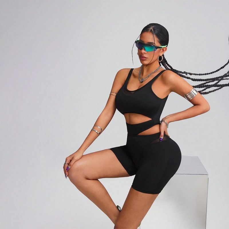 Salopetă fitness damă Negru – FITINT 424 2025 4