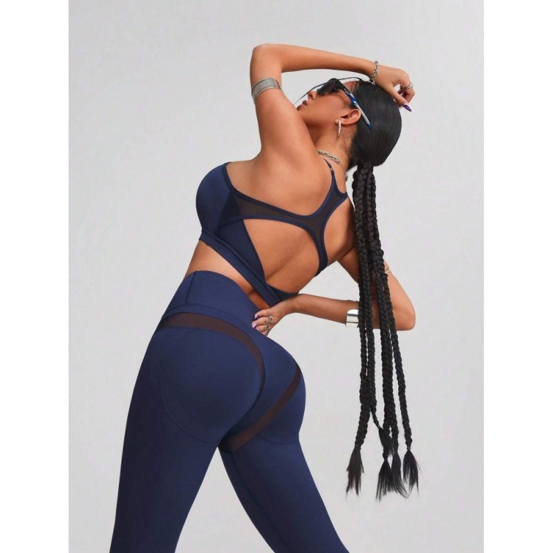 Compleu set sport damă talie înaltă Albastru – FITINT 503 2025 4