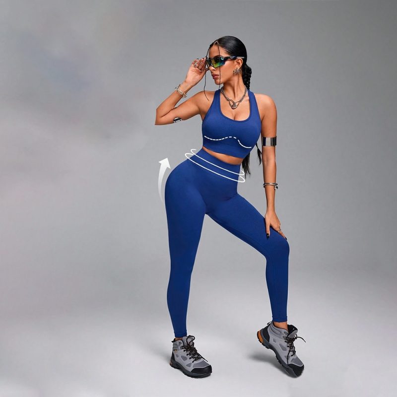 Compleu set sport damă talie înaltă Albastru – FITINT 507 2025 2