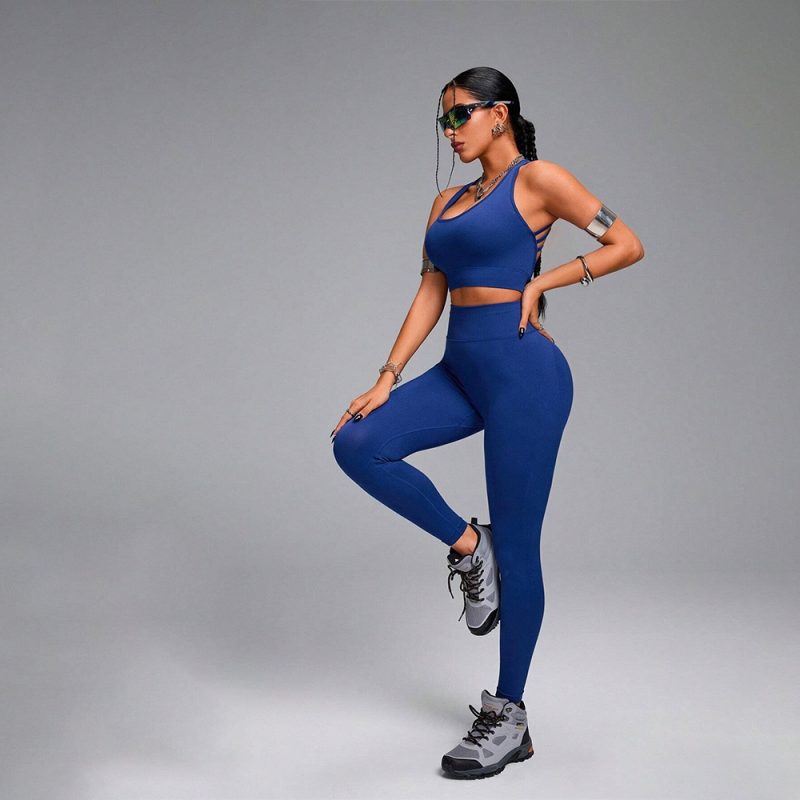 Compleu set sport damă talie înaltă Albastru – FITINT 507 2025 5