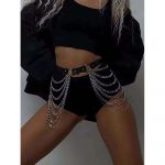 Centura din piele cu lanturi pentru party / festivaluri Negru 129 2025 9