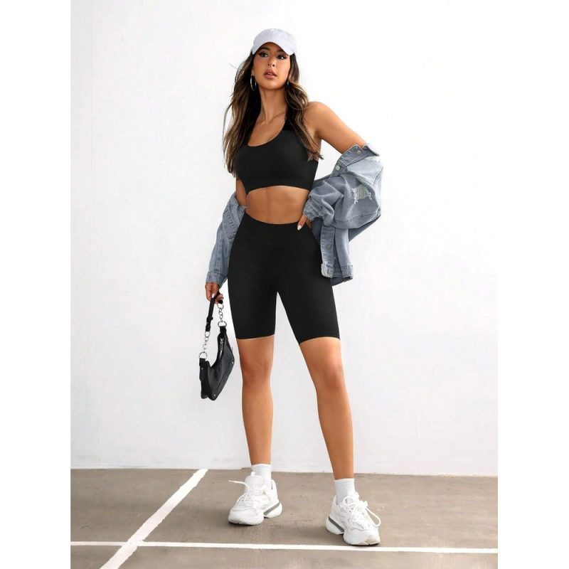 Colanți scurți sport damă talie înaltă Negru – FITINT 468 2025 6