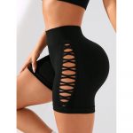 Pantaloni scurți sport damă fără cusături cu talie înaltă cu model Negru – 337 2025 13