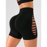 Pantaloni scurți sport damă fără cusături cu talie înaltă cu model Negru – 337 2025 15