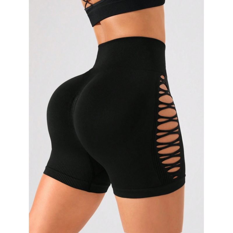 Pantaloni scurți sport damă fără cusături cu talie înaltă cu model Negru – 337 2025 5