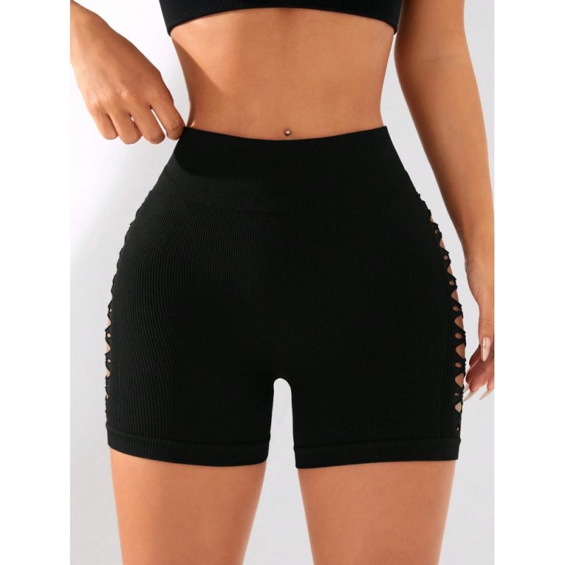 Pantaloni scurți sport damă fără cusături cu talie înaltă cu model Negru – 337 2025 6