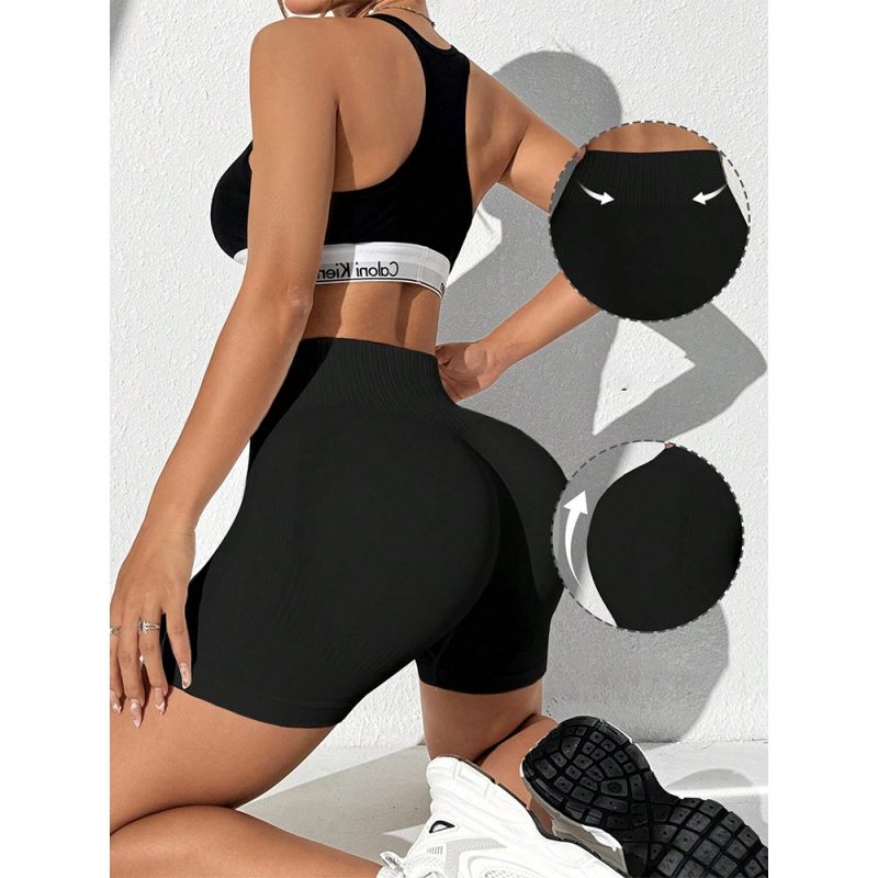 Pantaloni scurți sport push up damă fără cusături slim fit Negru 451 2025 4