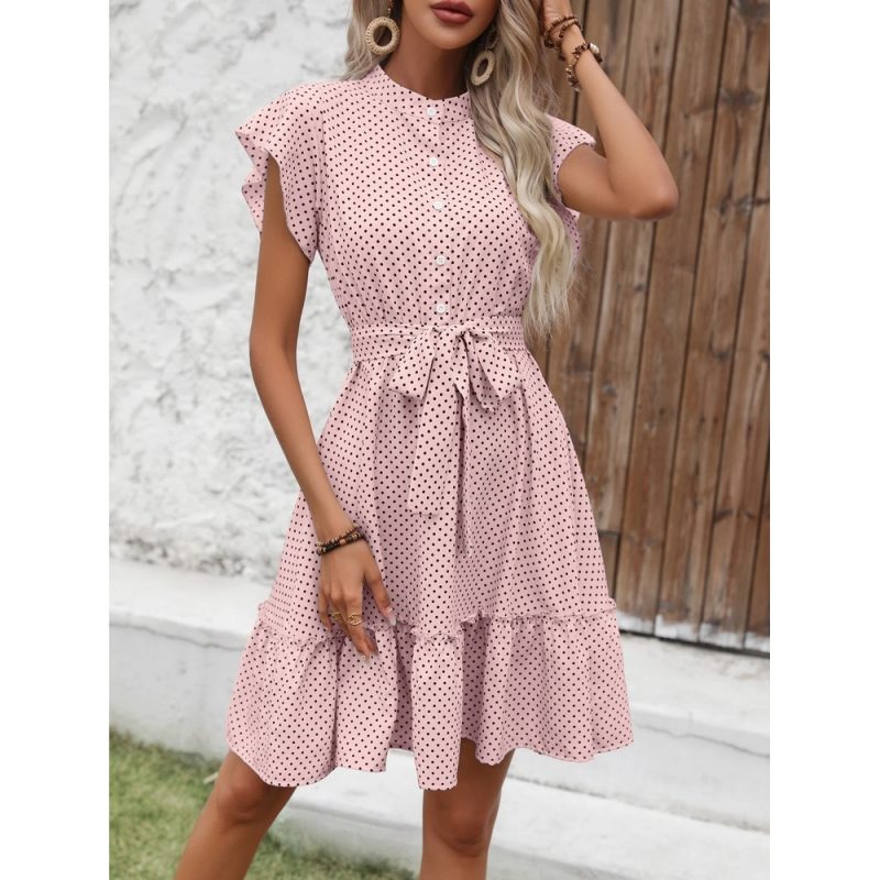 Rochie dama casual cu buline FITINT Roz 321 2025 5