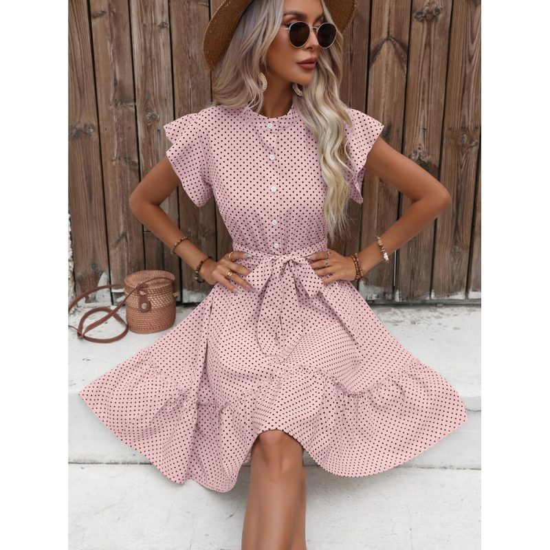 Rochie dama casual cu buline FITINT Roz 321 2025 2