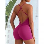 Salopetă damă scurta pliuri încrucișate Spate gol Roz – FITINT 508 2025 9