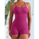 Salopetă damă scurta pliuri încrucișate Spate gol Roz – FITINT 508 2025 7
