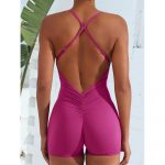 Salopetă damă scurta pliuri încrucișate Spate gol Roz – FITINT 508 2025 13
