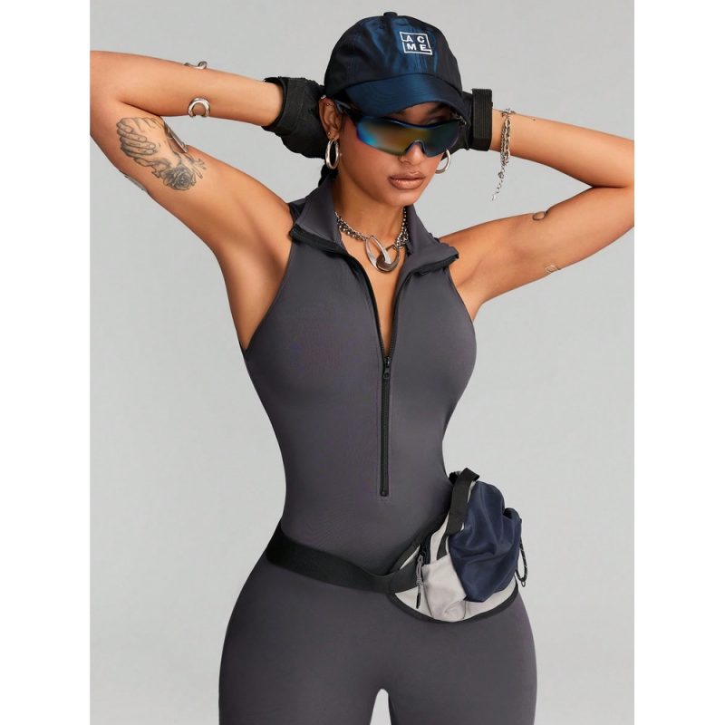 Salopetă fitness damă push-up Gri – FITINT 076 2025 3