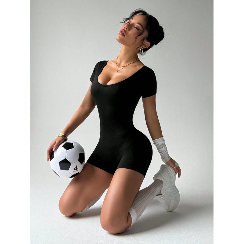 Salopetă sport damă push up elasticitate ridicată Negru – FITINT 282 2025 7
