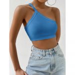 Top cropped damă slim fit pe un umăr Albastru – FITINT 341 2025 9