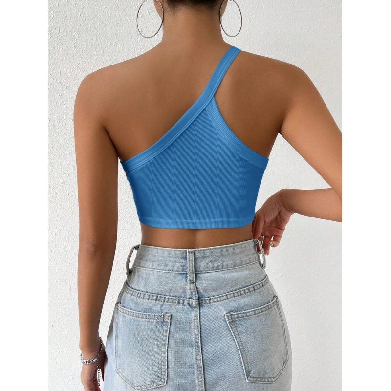 Top cropped damă slim fit pe un umăr Albastru – FITINT 341 2025 4
