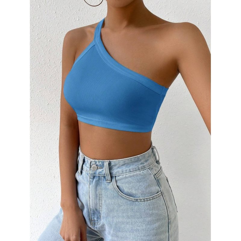 Top cropped damă slim fit pe un umăr Albastru – FITINT 341 2025 1