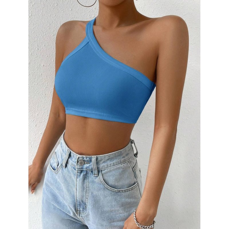 Top cropped damă slim fit pe un umăr Albastru – FITINT 341 2025 6