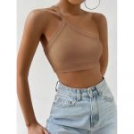 Top cropped damă slim fit pe un umăr Bej – FITINT 341 2025 12