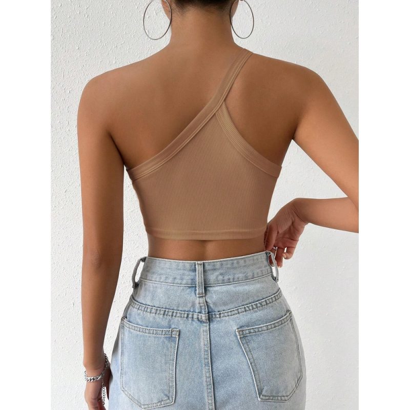 Top cropped damă slim fit pe un umăr Bej – FITINT 341 2025 5