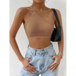 Top cropped damă slim fit pe un umăr Bej – FITINT 341 2025 8